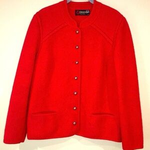 Red Vintage Giesswein Austrian wool etched button sweater